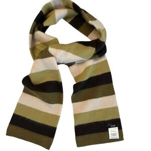 HOBBs Lambswool Angora Blend Striped Scarf, olive greens brown & cream